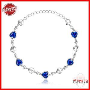 925 Sterling Silver Tennis Bracelet with Heart Charms & Extender